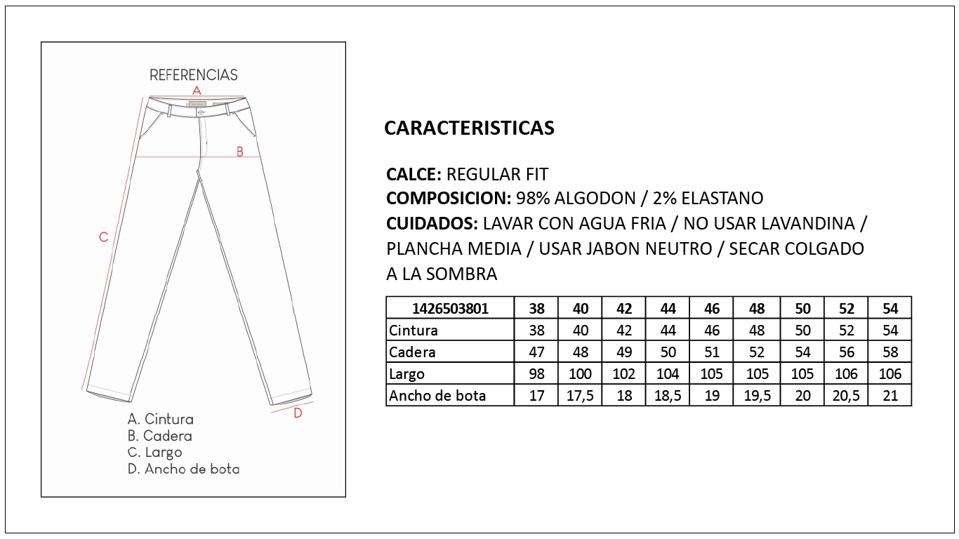 Tabla de Medidas Jeans Britches